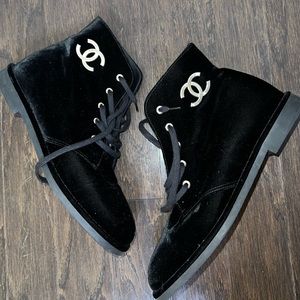Black suede Chanel boots